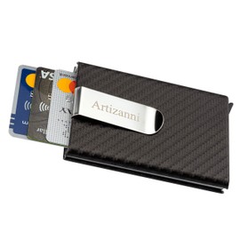 RFID Blocking Slim Money Clip Men's RFID Automatic Pop-Up Compartment Carbon Fiber Front Pocket Wallet Slim Business Credit Card Minimalist Holder SD 022 (Black)