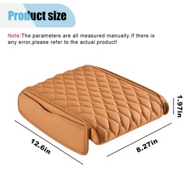 Car Center Console Covers, Comfortable Car Armrest Cover Cushion with 2 Storage Bags, Leather Memory Foam Armrest Seat Box Cover, Car Decoration Protector Accessories for Most Vehicles (Rich)