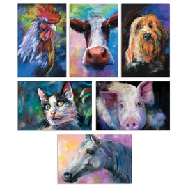 50-Pack All Occasion Greeting Cards Box Set, 4 x 6 inch, 50 Assorted Blank Note Cards & 50 Envelopes, 6 Colorful Farm Animal Portraits, Blank Inside, by Better Office Products