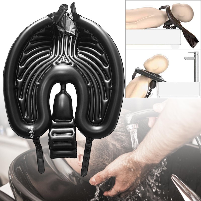 Inflatable Shampoo Bowl, Portable Folding Black PVC Head Washing Basin,