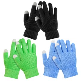 ONESING 3 Pairs Winter Gloves for Kids Touch Screen Warm Knit Gloves for Boys Girls