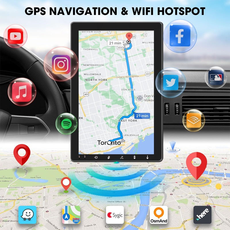 Single Din Wireless CarPlay Stereo - 10.1 Inch Rotatable Wireless