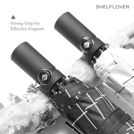 SHELFLOVER Folding Umbrella, Strong Compact Umbrella 10 RIBS, Wind & Rain Umbrellas Outdoor Essential, Auto Open&Close, White Lattic