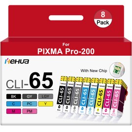 hehua CLI65 Ink Cartridges Replacement for Canon CLI-65 Ink Cartridges 8 Color Combo Pack (8 Pack) Compatible with Canon PIXMA Pro-200 Printer (1B, 1GY, 1LGY, 1C, 1PC, 1M, 1PM, 1Y)