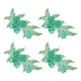 sourcing map 4 Pcs(2 Pairs) Flower Sequin Applique with Rhinestone Bead, 3D Embroidery Patch Sewing Addition Embellishments for Wedding Bridal Dress Clothes DIY Crafts Decor, Green