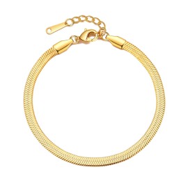 Philip Jones Gold Plated Stainless Steel Herringbone Flat Snake Chain Bracelet