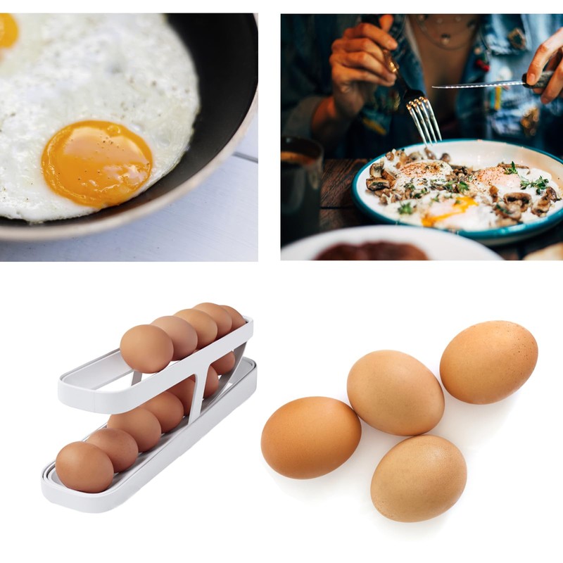 Eabdice Egg Holder Refrigerator, Automatic Rolling Egg Dispenser, Rolling Egg