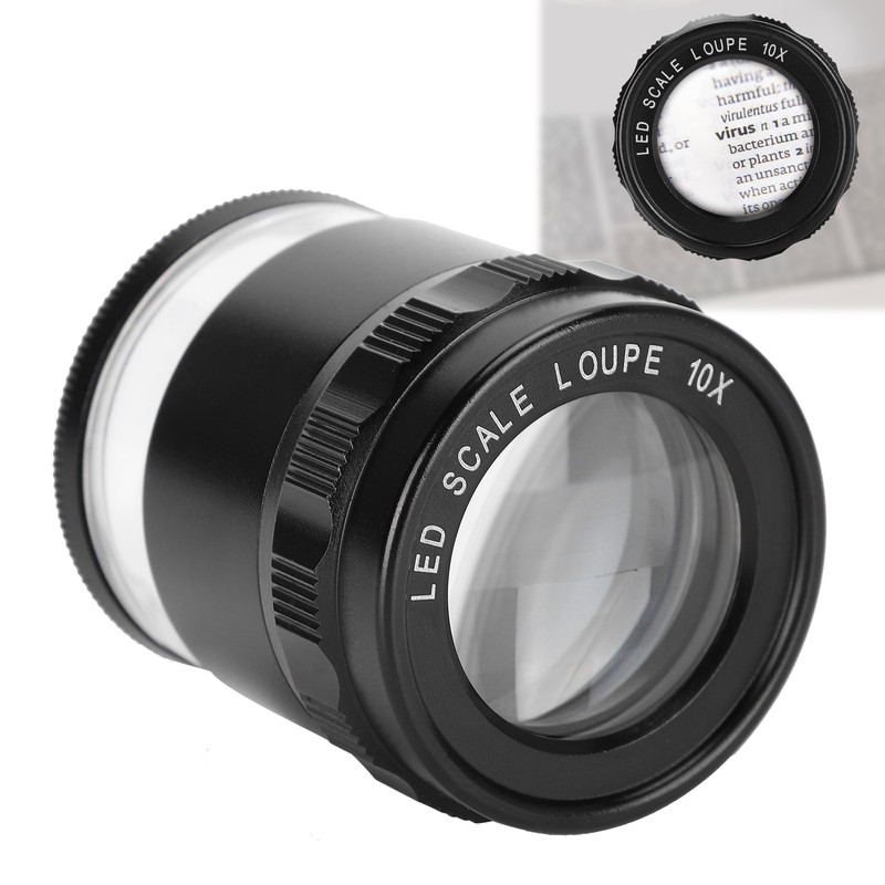 8LED 10X Magnifier Loupe with Scale High Definition Adjustable Magnifying