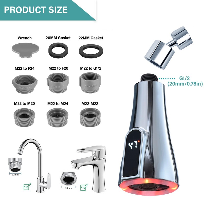 JINYOMFLY LED Tap Attachment for Kitchen Tap with LED, 2