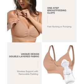Lover-Beauty Nursing Bras for Breastfeeding Comfortable Hands Free Pumping Bras Pregnancy Maternity Sport Bra Plus Size, Skin, XXL