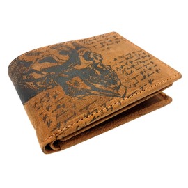 Jockey Club Genuine Buffalo Full Leather Wallet with RFID Protection, Landscape, Natural Hunter Leather Wallet Skull