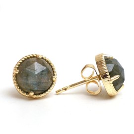 Gempires Natural Multi Labradorite Small Round Stud Earrings For Women Lightweight Gemstone Crystal Hypoallergenic Post Earrings Trendy Western Jewelry