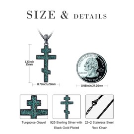 Orthodox Cross Necklace 925 Sterling Silver Russian Eastern Orthodox Cross Pendant with Turquoise Gravels Religious Jewelry Baptist Gifts for Men Women
