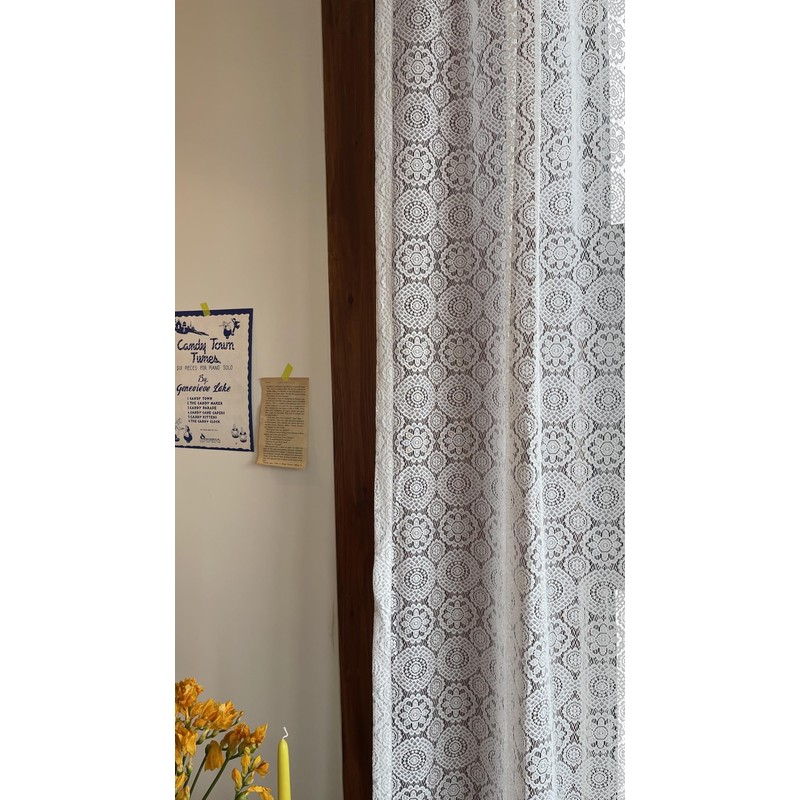 Sarah Haus Lace Curtain Panel (Single), Hebron Pattern Drapes, Rod