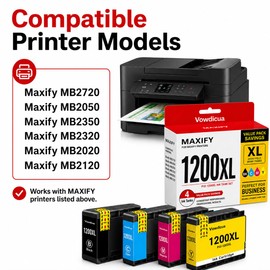 Vowdicua PGI-1200XL Ink Cartridge 4-Pack High Yield Replacement for Canon MB2720 MB2050 MB2350 MB2320 MB2020 MB2120 Printer – Black/Cyan/Magenta/Yellow with Smart Chip