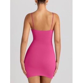 LILLUSORY Neon Dresses Slip Dress 2024 Summer Spaghetti Strap Backless Short Tight Party Club Dress Pink