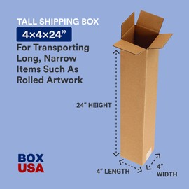BOX USA 4x4x24 Tall Corrugated Boxes, Tall, 4L x 4W x 24H, Pack of 100 | Shipping, Packaging, Moving, Storage Box for Home or Business, Strong Wholesale Bulk Boxes
