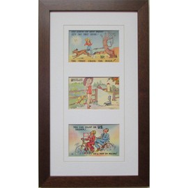 Postcard Frame for Three (3) 3.5" X 5.5" Postcards Walnut Frame White Matting