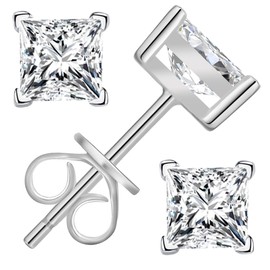 Dunnett Taylor White Gold Plated Sterling Silver 1.0ct CZ Cubic Zirconia Stud Earrings Square Princess Cut 2.0CTTW per pair