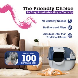 Omega Paw Roll N Clean Complete Self Cleaning Litter Box with New Bag System, Litter Step, Sifting Grate, and Pullout Waste Tray with 100 Bags, Blue