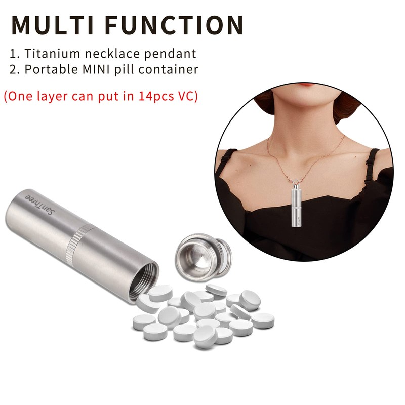 SanThree Keychain Pure Titanium Pill Holder Case, Portable Small 2
