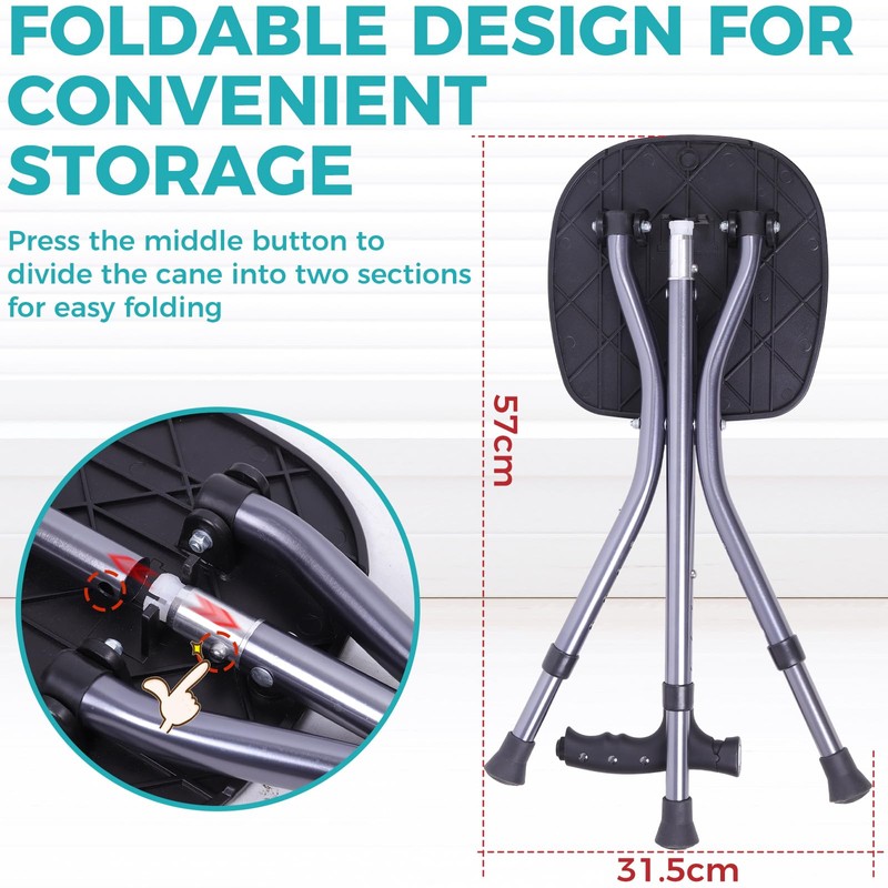 ENLUNTRA Portable Adjustable Folding Walking Cane with Seat and Cushion(Orange)，Cane