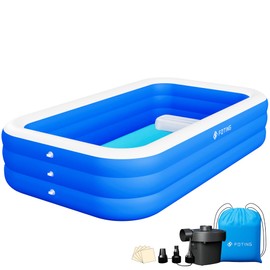 Inflatable Pool for Adults and Kids with Electric Pump,Carrying Bag &Inflatable Seat, 120"X72"X 23" Full-Sized Blow Up Pool Oversized Thickened Family Large Swimming Pool for Backyard Garden Outdoor