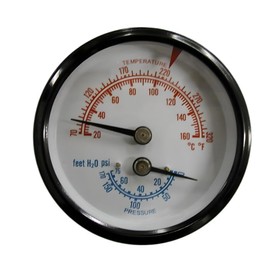 1 1/2" Tridicator Boiler Gauge Temperature 60-320 F Pressure 0-75 PSI 2 1/2" Face