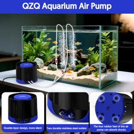 QZQ Aquarium Air Pump, Quiet Fish Tank Air Pump with Dual Outlets, 3W/5W Powerful Adjustable Oxygen Pump with Accessories, Aquarium Bubbler Aerator for Fish Tank Up to 120 Gallon (5W)