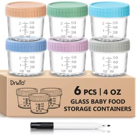 Drkio 6 Pack Glass Baby Food Storage Containers - 4 Oz Baby Food Jars with Lids Bab...