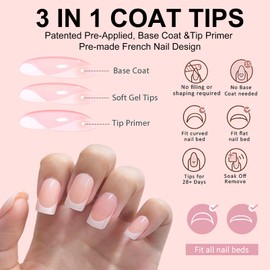 French False Nails Kit, 240Pcs Press On Nails with Stickers, False Nails With Glue Acrylic Fake Nails 12 Sizes Stick On Nails For Women French Tip Gift for Girls (Long Square-2-Nude)