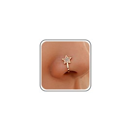 Inilbran Punk Crystal Star Nose Ring Gold Star Nose Cuff Hoop Ring Vintage CZ Star Fake Nose Ring Non Pierced Nose Ring Gothic Clip On Nose Ring Jewelry for Women and Girls