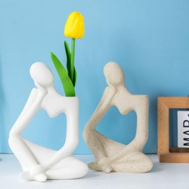 Arawat Vase Decoration Living Room Modern Ceramic White Sculpture Vases for Pampas Grass Vase Aesthetic Thinker Flower Vase Body Tulip Vase Book Nordic Wedding Gift 19 cm Decorative Face Vase Beige