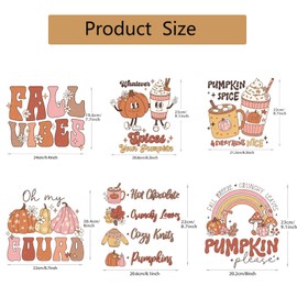 6Sheet Iron on Transfer for T-Shirt Fall Pumpkin Heat Transfer Iron on Decals Sticker Cute Thanksgiving Iron on Vinyl Designs for Fall Art Decoration
