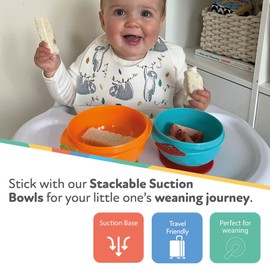 Nuby Stackable Suction Bowls – Air-Tight Seal Lid| Suction Base | Easy to Hold | Dishwasher Safe (Pack of 2)