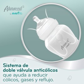Advanced by Evenflo, Mamila Anticólicos, Flujo Lento, Cuello Ancho, color transparente, Paquete de 2 Piezas, MEX