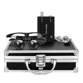 3.5 X 420mm Binocular Loupes Magnifier Glasses with LED Head Light+Aluminum Box Silver, Premium Optics Delivers Clear Imaging