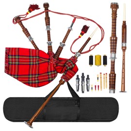 Great Scottish Highland Bagpipes Full Silver Mount Natural & Black Finish With Bag (Royal Stewart Black Finish)