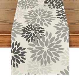 Artoid Mode Flowers Grey Dahlia Autumn Table Runner, Seasonal Summer Kitchen Table Decoration, Indoor, Holiday, Party Decor, 40 x 100 cm