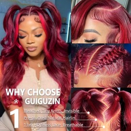 99j Burgundy Lace Front Wigs Human Hair Red Burgundy Wig Human Hair 200% Density 13x6 Body Wave Ombre Red Lace Front Wig Pre Plucked Colored Glueless Red Skunk Stripe Wigs for Women 20 Inch