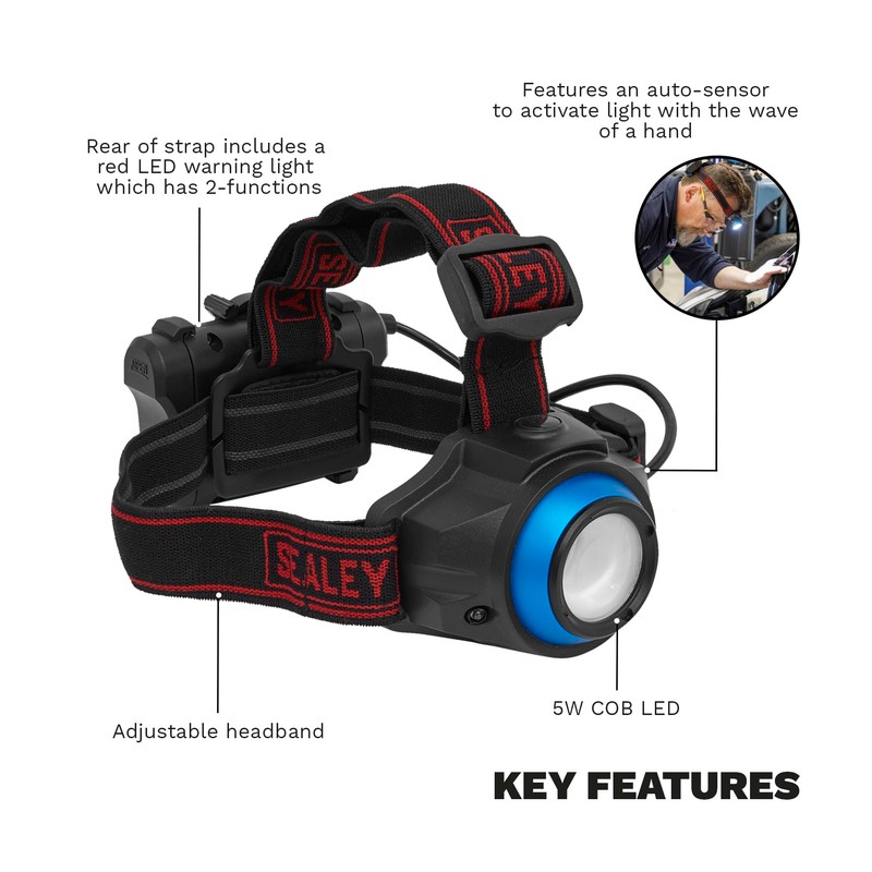 Sealey Head Torch 5W COB LED with Auto-Sensor - HT111LED