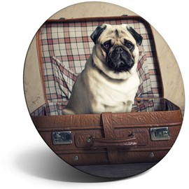 Destination Vinyl ltd Magnet for Refrigerator, Fridge - Cute Traveling Pug Dog Puppy for Office, Cabinet and Whiteboard, Magnetic Stickers, 16695