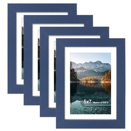 SZYUU 5x7 Picture Frame Set of 4, High Definition Real Glass, Display Pictures 4x6 with Mat or 5x7 Without Mat, Gallery Wall Hanging or Tabletop Photo Frames, Blue