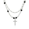 IDOKAWA Cross Necklace for Men Black White Pearl Necklace Rosary