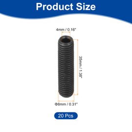 sourcing map Socket Set Screws,20Pcs M8x35mm Metric -Carbon Steel Hex Socket Set Headless Cup Point Grub Screws, for Repairing Compact Instruments, Machinery and Equipment (Black)