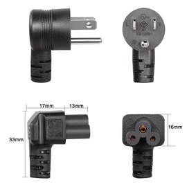 GELRHONR Retractable Down Angle 3 Prong AC to IEC320 C5 Power Cord,10A 125V,90 Degrees Spring NEMA 5-15P to 3-Slot Mickey Mouse Power Cable for Notebook Computers, TV, Monitors-4.9Ft (Black-Down C5)