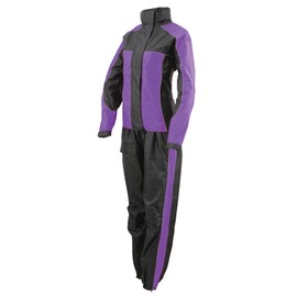 Nexgen Ladies 2 Piece Black and Purple Motorcycle Rain suit XLarge