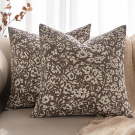 MIULEE Floral Pillow Covers Decorative Throw Pillow Covers 24x24 Pack of 2 Modern Linen Cushion Covers Farmhouse Neutral Pillow Covers for Living Room Sofa Bed,Light Taupe