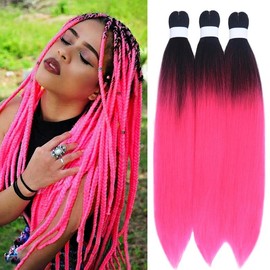 Ombre Color Braiding Hair Pre Stretched Black Ombre Braiding Hair Prestretched 24inch 3pcs Synthetic Hair Extensions for Braids Ombre Braiding Hair Pre Stretched - Color: 3PCS 1B/Green