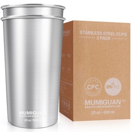 MUMIGUAN Stainless Steel Cups 20oz/600ml (2 Pack), Stainless Steel Pint Tumbler, Camping Stainless Steel Cups, Stackable Metal Drinking Glasses, BPA Free, Stackable, Durable.